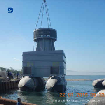 concrete caisson moving and launching floating pontoon